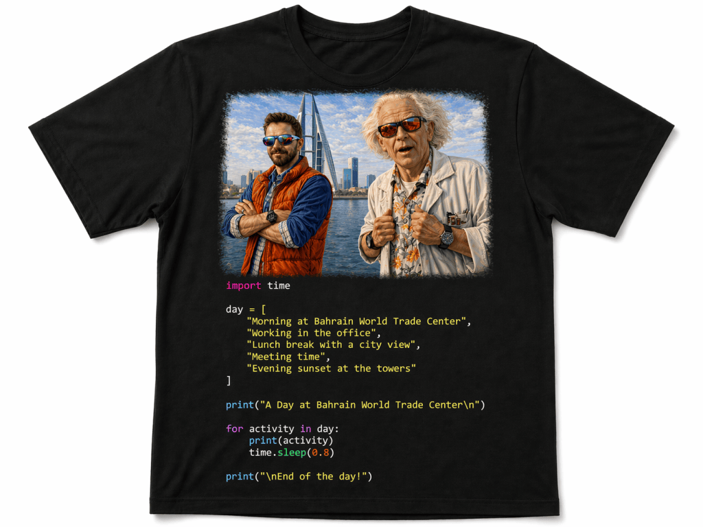 Kasper Black T shirt with the Doctor Back to the Future