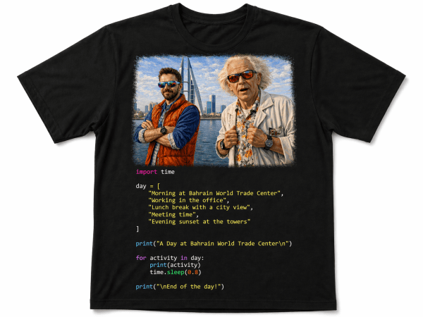 Kasper Black T shirt with the Doctor Back to the Future